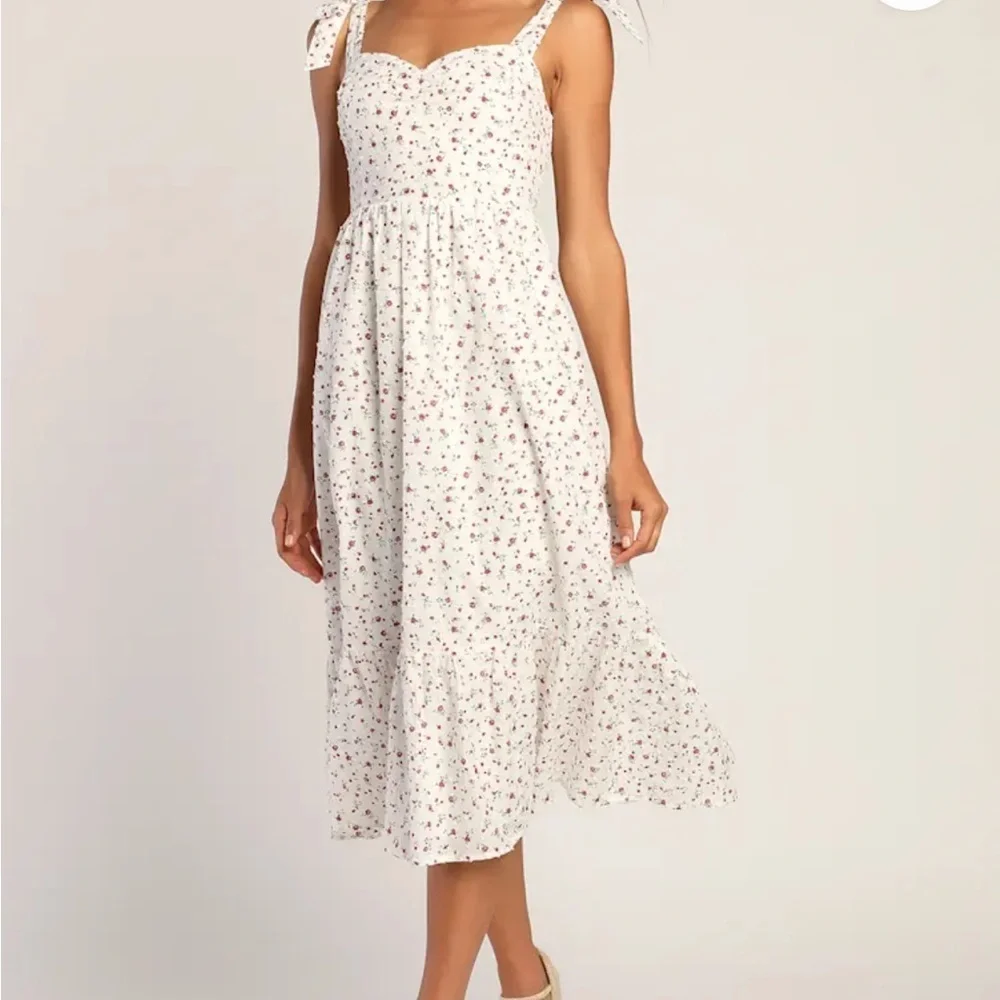 Lulu's White and Red Floral Midi Dress
